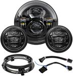 4X4FLSTC 7 Inch LED Motorcycle Headlight 4.5 Inch Fog Passing Light Kit Ring for Touring Street Glide Road King Fatboy Heritage Softail Electra Glide Ultra Classic with Bracket Mounting Ring DOT Black