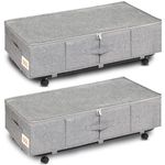 Huquter Under Bed Storage on Wheels, 50L Large Underbed Storage on Wheels, 2 Pack Foldable Under Bed Storage Box with Lid & Zips, Rolling Underbed Storage with Wheels for Clothes, Shoes, Blankets