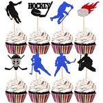 ZHUOWEISM 24 PCS Hockey Cupcake Toppers Colorful Glitter Hockey Players Cupcake Picks Ice Hockey Cake Decorations for Sports Theme Baby Shower Kids Boys Girls Birthday Party Supplies