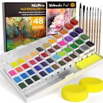 Nicpro 48 Colors WatercolourPaint Set, Vibrant Color with 25 Sheet A5 Watercolour Paper, 2PC Water Brushes, 8PCS Paint Brush & Palette, Art Supplies for Artist Painting, Gouche Painting, with Gift Box