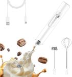 LUODIRGB Milk Frother Handheld, Rechargeable Frother Wand for Coffee, Electric Whisk with 2 Heads 3 Speeds Drink Mixer Foam Stirrer For Latte, Cappuccino, Hot Chocolate, Egg, Protein Powder (White)