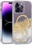 Case-Mate Carat Marble MagSafe protective cover compatible with Apple iPhone 14 Pro Max case gold [Shockproof Genuine 24 Carat Gold Leaf 10ft drop protection Recycled material] - Marble/Clear