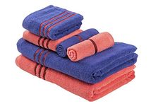 Palatial Lifestyles His & Her Towel Set | 100% Cotton Zero Twist Bath Towel Set For Couple - 2 Bath Towel, 2 Hand Towel & 2 Face Towels (Coral & Navy Blue), 400 TC, 140.0 X 70.0 cm