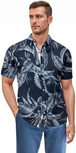 ETHANOL Men Classic Slim Fit Woven Short Sleeve Wrinkle Resistant Print Shirt MSTL46568 BLUWP Blue XL