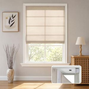 Joydeco No Drill Roman Shades, Light Filtering, 57" W x 72" H, Beige