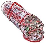 Primode Wrapping Paper Storage Bag Organizer for All Your Gift Wrap & Ribbons, Fits Long 40 Inch Rolls, Hold Up to 24 Rolls, Heavy Duty Clear PVC Bag with Top and Side Handles (Red)