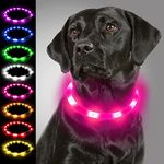 Joytale Light Up Dog Collar,LED Flashing Dog Collar for Night Walking, Rechargeable Glow Collars for Puppy Small Medium and Large Dogs,Pink