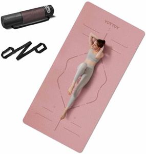 YOTTOY Thick Yoga Mat, Large 72x 32x1/3 Extra Wide Non-Slip Exercise Fitness Yoga Mats,Eco-Friendly TPE Exercise Mats for Women Men Home Workout with Strap Bag (Pink)