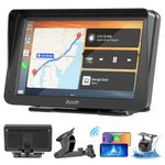 Alxum Wireless Carplay Portable Car Player 7 inch Android Car Display Screen with Navigation Backup Camera Mirror Link,AUX/FM,Voice Control Car Media player for All Cars