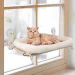 PEFUNY Cordless Folding Cat Window Perch, Cat Hammock for Window and Wall, with 4 Suction Cups, Sturdy Setal Frame for Glass Windows and Interior Walls (White With Bed Large)