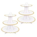 2 Pack White Cake Stand Cardboard Cupcake Stand 3 Tier Cupcake Dessert Holder Cardboard Round Tower Cardboard Cake Stands for Afternoon Tea Cake Stand 3 Tier Cake Stand for Birthday,Party,Baby Showers