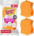 (Amazon.co.jp Exclusive) 3M Sponge SDS-02KE-6P Kitchen Scratch Resistant Antibacterial Scrub Dot Clean, Orange, 6 Pieces, Scotch Brite