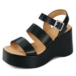 ALICEPUB Womens Platform Sandals Comfortable Open Toe Slingback Ankle Strap Flatform Wedge Shoes Summer Walking Sandals, Black, 9