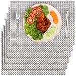 Belle Vous 6 Pack of Gold & Silver Design Placemats - PVC Non-Slip, Tear-Resistant & Washable Place Mat - Easy To Clean, Heat Resistant & Waterproof Table Mats for Kitchen, Dining Table and Restaurant