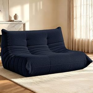 HABUTWAY Bean Bag Chairs Fireside Lazy Floor Sofa, Soft Teddy Fleece 2 Seater Sofa with High-Resilience Foam Filling，Beanbag for Living Room, Bedroom, Office (Navy Blue Teddy)