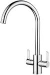 Ibergrif M22140 Kitchen Mixer Tap, Dual Lever Sink Taps with Swivel Spout,2 Spray Functions Cold & Hot Water Braided Hoses Kitchen Faucet with UK Standard Fittings