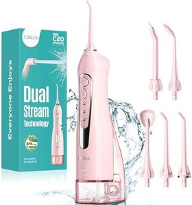 COSLUS Water Dental Flosser Teeth Pick C20(F5020E): Portable Cordless Oral Irrigator 300ML Rechargeable Travel Irrigation Cleaner IPX7 Waterproof Electric Flossing Machine for Teeth Cleaning, Pink