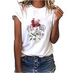 UK Women Shirts and Blouses Sale,Ladies Casual Floral Plant Print Female Round Neck Loose T-Shirt Tunic Tops for Women Leisure Elegant Polos T-Shirts Vests Tees