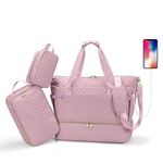 Dravina Duffle Bag For Travel With Usb Charging Port, 2 Additional Pouches, Shoulder Strap| Multipurpose Weekender Bag- Travel, Gym, For Men & Women| Waterproof Premium 3Pc Set- 55cm (Pink)