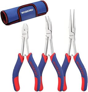 WORKPRO Mini Long Reach Needle Nose Pliers Set, 3-Piece Small Extra Long Pliers Tool Kit Includes 7" Needle Nose Plier, 6" Bent Nose Plier, 5-1/2" Diagonal Plier for Hard to Reach Narrow Spaces