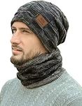 Mens Winter Beanie Hat Scarf Set Warm Fleece Lined Snow Knit Ski Cap …