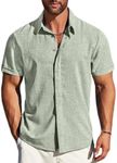 MAPICK Men's Dress Linen Shirts Short Sleeve Button Down Stylish Shirt Summer Casual Clothes Vacation Beach Tops(A-Sage Green,Large)