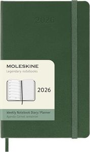 Moleskine Weekly Planner, Weekly Agenda 2026, 12 Months with Space for Notes, with Hard Cover and Elastic Closure, Pocket Format 9 x 14, Green