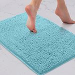 LuxUrux Bath Mat-Extra-Soft Plush Bath Shower Bathroom Rug,1'' Chenille Microfiber Material, Super Absorbent Shaggy Bath Rug. Machine Wash & Dry (15 x 23, Spa Blue)