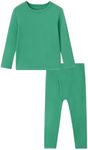 BambooBud Thermal Underwear for Kids Boys Long Sleeve Top and Bottom Pajama Set Soft Undershirts Johns Base Layer XXS-XL, Deep Spruce Green, Large