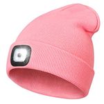 YunTuo LED Beanie Hat with Light,Unisex 4 LED USB Rechargeable Headlamp Knitted Cap Flashlight Head Lights Hat Women Men Gift for Hiking, Biking, Camping,Walking,Running (Pink)