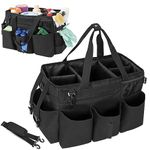 IBVIVIC Wearable Cleaning Caddy Bag with 4 Foldable Dividers, Large Cleaning Supplies Organizer with Handle for Housekeepers, Housekeeping and Car Storage, Black (L-15x8.6x10.2in)