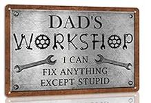 Dad's Workshop Metal Sign Farmhouse Sign for Dad Man Cave Home Decor Garage Decor Man Cave Vintage Mechanic Wrench Workshop Decoration Garage Accessories Gift 8x12 Inch