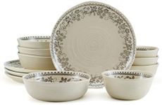 Pfaltzgraff Hayden Floral 12 Piece Dinnerware Set, Service for 4, Grey