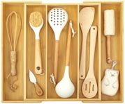 StorageWorks Bamboo Drawer Cutlery Organizer, Expandable Cutlery Organizer, Silverware Holder for Silverware, Flatware, Stationery, Tools, Natural Wood Color