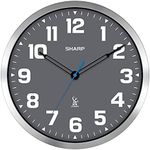 SHARP Atomic Analog Wall Clock - 12" Grey Face, Silver Brushed Finish - Sets Automatically- Battery Operated - Easy to Read - Easy to Use – Modern Design and Style