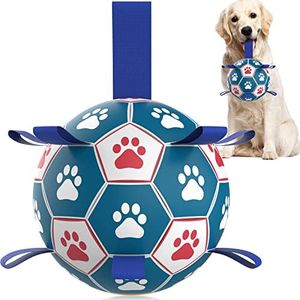 QDAN Dog Ropes Toys Soccer Ball with Straps, Interactive Dog Toys for Tug of War, Puppy Birthday Gifts, Dog Tug Toy, Dog Water Toy, Durable Dog Balls for Medium & Large Dogs（8 Inch）