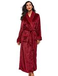 BELLOO Women Coral Fleece Dressing Gown Long Flannel Loungewear, Wine Red UK 12-16
