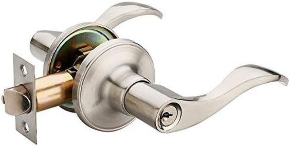 HAIFUAN Wave Style Lever Handle Entry Front Door Knob Leverset Lockset, US15 Satin Nickel Finish(805-R with key)