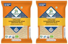 24 Mantra Organic Sonamasuri Unpolished Semi Brown Rice/Handpounded/Semi Brown Chawal- 5 Kg | 100% Organic | Chemical Free & Pesticides Free (Pack of 2)
