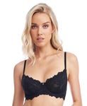 Emma Underwire Lace Bra, Unpadded Sheer Lingerie for Women, Perfect Everyday Balconette Demi Bra (34C, Jet Black)