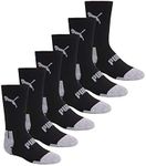 PUMA boys 6 Pack Crew Cut Socks, Black/Grey, 7-8.5