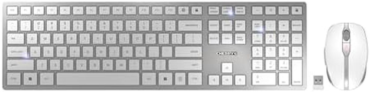 CHERRY DW 9100 Slim Wireless Keyboard and Mouse Set Combo Rechargeable with SX Scissor Mechanism, Silent keystroke Quiet Typing with Thin Design for Work or Home Office. (White & Silver)