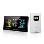 Uzoli EM3405 Weather Station with Outdoor Sensor Indoor Outdoor Thermometer Hygrometer Weather Forecast Air Pressure Comfort Level Mould Risk Alarm Clock Wireless Weather Station with Colour Display