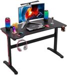 FDW Gaming Desk, 47.2 Inches Writing Office Student PC Computer Desk Extra Large Modern Ergonomic Racing Style Table Workstation Carbon Fiber with Cup Holder Headphone Hook, Red