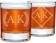 On The Rox Drinks Personalized Whiskey Gifts for Men - 11 oz Engraved Split Monogrammed Whiskey Glass Set of 2 - Customized Cocktail Glass - Bourbon, Scotch, Rocks, Brandy