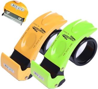2 Pack Metal Packing Tape Dispenser Gun, Metal Tape Gun Fits Packaging Tape with Dispenser up to 2 Inches, Adjustable Brake Tape Gun Handheld Sealing Cutter for Warehouse Tools (Yellow+Green)