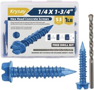 Krysay 53Pcs 1/4 x 1-3/4 in Concrete Screws with Drill bits,Masonry Screws for Concrete Assortment Kit,Hex Head Block Cement Stacoo Screws and Anchors,Diamond Point,Blue Coated(1LB)