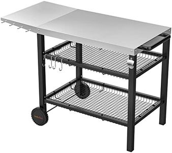 Onlyfire Amélioré Chariot de Barbecue, Desserte Cuisine Inoxydable pour Plancha, avec Table d'appoint, Panier de Rangement à Deux Couches et Porte-ustensiles,