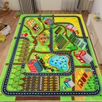 Mfmiudole Kids Rug Car Rug for Toy Cars, 200×150CM Farm Life Road Traffic for Playroom Kid Car Road Rug Village Map Play Mat Non-Slip Washable Play Rug for Toddler Boy Family Tummy Time Playtime Green