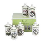 Portmeirion Botanic Garden 4.5" Spice Jars - Set of 6 | Assorted Floral Motifs | Airtight Container | Fine Porcelain | Ideal for Kitchen Décor, Pantry Storage